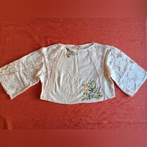 Free people womans xs cotton lace and embroidered top